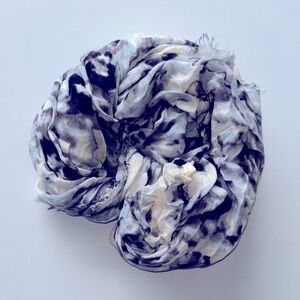 3/$5 Large chiffon scarf, cream and blue with gray accents